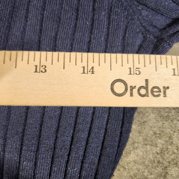 J.McLaughlin Sweater Womens Medium Navy Ribbed Knit Button Cuff Crewneck Stretch - Picture 5 of 8